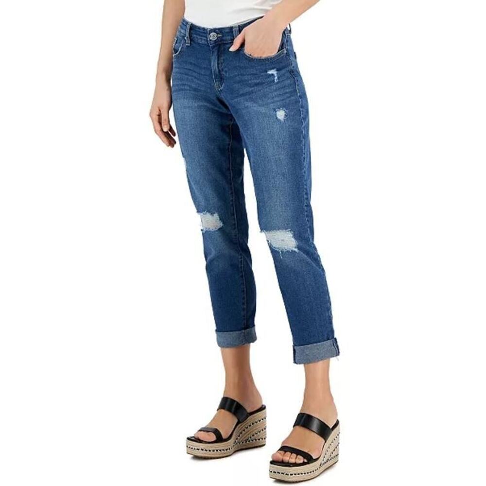 INC International Concepts Curvy MidRise Ripped Straight-Leg Blue Jeans 0/25 $70